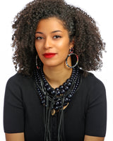 WOODEN BEAD NECKLACE WITH SYNTHETIC FRINGE